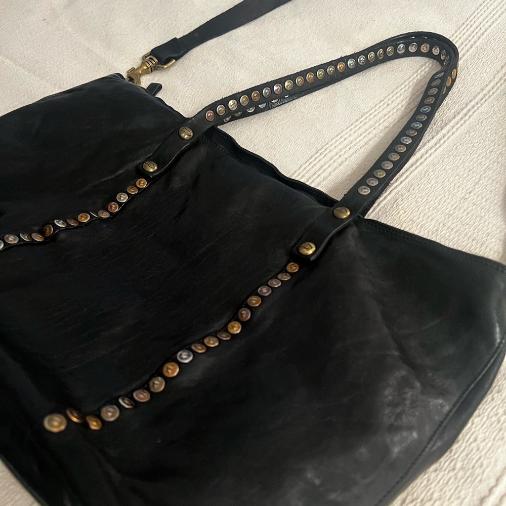 Campomaggi Black Leather Bag with Studded Straps - Picture 2 of 6